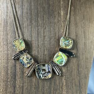 Abalone Slide Bead Necklace Gold Tone Boho 16” With 3” Extender Double Chain